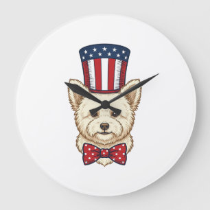 Grande Horloge Ronde Chien patriotique chapeau haut de forme vintage ve