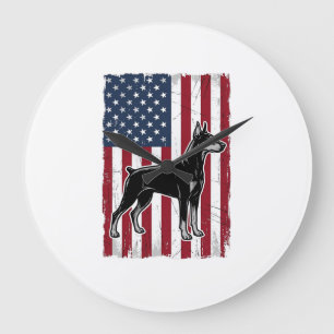 Grande Horloge Ronde Chien Patriotique Drapeau Vintage Vecteur Concepti