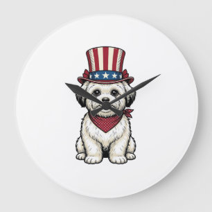 Grande Horloge Ronde Chien Patriotique Gravure Vintage Design Vectoriel