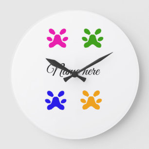 Grande Horloge Ronde Chien patte coloré animal ajouter nom texte animal