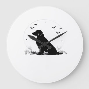 Grande Horloge Ronde Chien Retriever Doré Silhouette Lune Halloween Ov