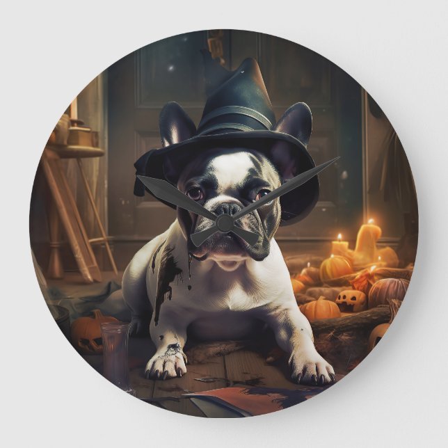 Grande Horloge Ronde Chien-taureau Citrouille Halloween effrayant (Recto)