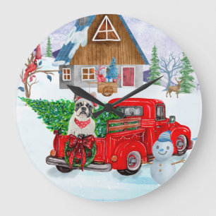 Grande Horloge Ronde Chien-taureau français en livraison de Noël Camion
