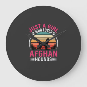 Grande Horloge Ronde Chiens Afghans Coucher de Soleil Rétro Amateur de