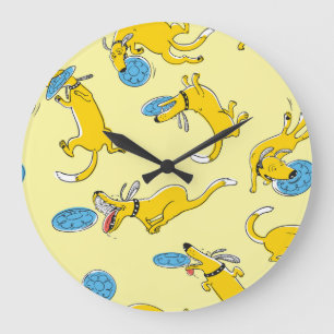 Grande Horloge Ronde Chiens d'activités : motif sportif frisbee