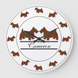 Grande Horloge Ronde Chiens écossais de Cameron Tartan Plaid Scottie D