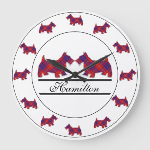 Grande Horloge Ronde Chiens écossais du Clan Hamilton Tartan Plaid Scot