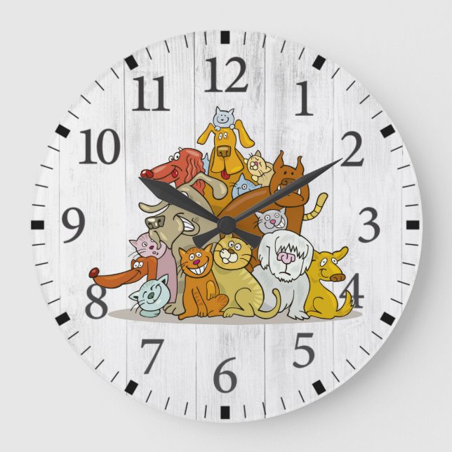 Grande Horloge Ronde Chiens et chats mignons (Recto)