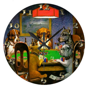 Grande Horloge Ronde Chiens jouant au poker
