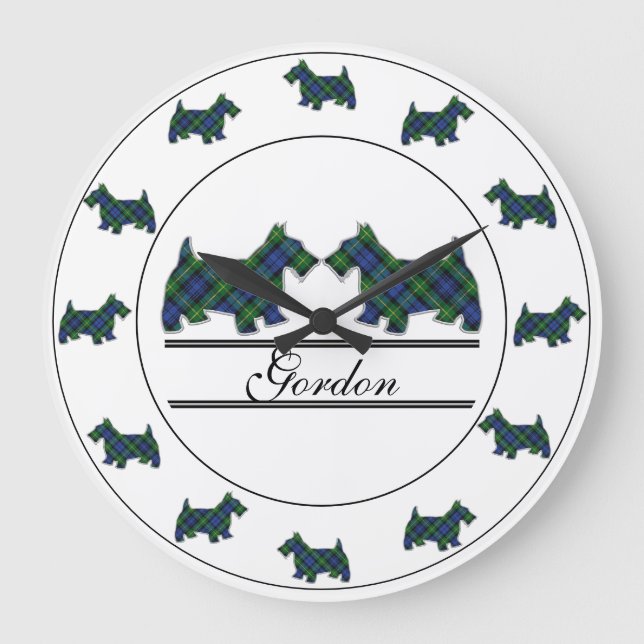 Grande Horloge Ronde Chiens Scottish Clan Gordon Tartan Plaid Scottie (Recto)