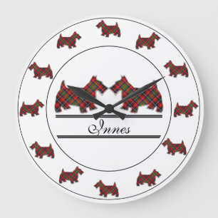 Grande Horloge Ronde Chiens Scottish Clan Innes Tartan Plaid Scottie