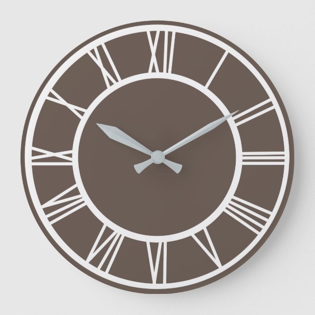 Grande Horloge Ronde Chiffre romain blanc Motif frontalier Dusty Brown  (Recto)