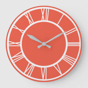 Grande Horloge Ronde Chiffre romain blanc Motif frontalier orange rouge