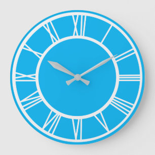 Grande Horloge Ronde Chiffre romain blanc Motif frontière bleu ciel ron