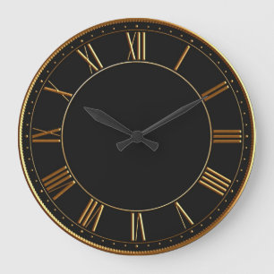 Grande Horloge Ronde Chiffre romain Vintage noir et or