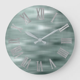 Grande Horloge Ronde Chiffre turquoise gris argenté minimal métal romai