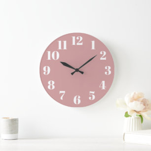 Grande Horloge Ronde Chiffres Branchés Rose Poussiéreux