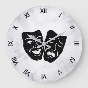 Grande Horloge Ronde Chiffres de masques de théâtre de comédie et de