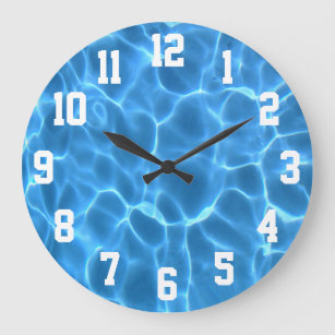 Grande Horloge Ronde Chiffres de sports blancs Aqua Blue Piscine Photo