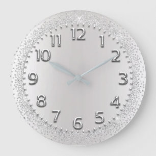 Grande Horloge Ronde Chiffres gris argent Parties scintillant chiffres
