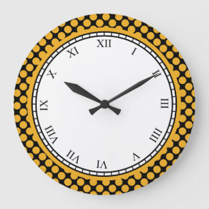 Grande Horloge Ronde Chiffres Joyeux Polka Dot Roman Jaune sur n'import