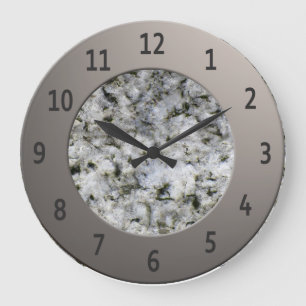 Grande Horloge Ronde Chiffres métalliques brillants de Granite Blanc Ce