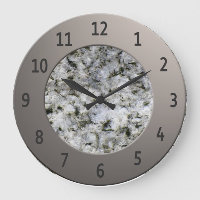 Grande Horloge Ronde Chiffres métalliques brillants de Granite Blanc Ce (Recto)