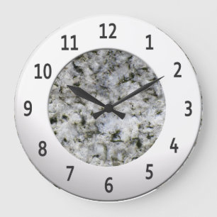 Grande Horloge Ronde Chiffres métalliques brillants de Granite Blanc Ce