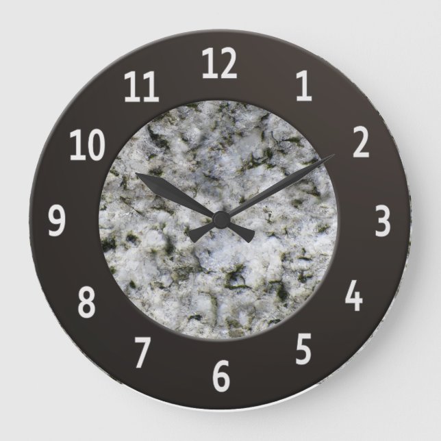 Grande Horloge Ronde Chiffres métalliques brillants de Granite Blanc Ce (Recto)