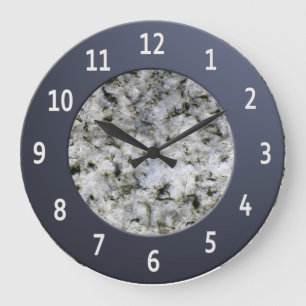 Grande Horloge Ronde Chiffres métalliques brillants de Granite Blanc Ce