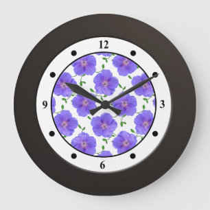 Grande Horloge Ronde Chiffres modernes de fleur bleue florale de jardin