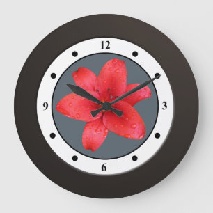 Grande Horloge Ronde Chiffres modernes de fleur rouge florale de jardin