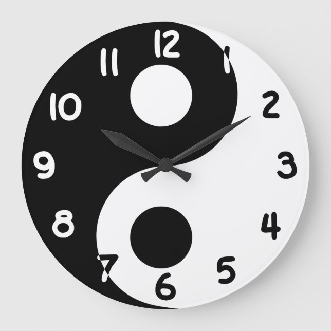 Grande Horloge Ronde Chiffres noir et blanc Yin Yang (Recto)