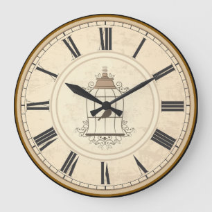 GRANDE HORLOGE RONDE CHIFFRES ROMAINS ANTIQUES TEMPS RUSTIQUE