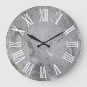 Grande Horloge Ronde Chiffres romains argentés gris gris gris