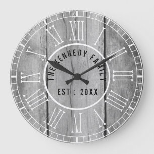 Grande Horloge Ronde Chiffres romains blancs gris foncé Pays