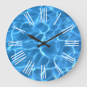 Grande Horloge Ronde Chiffres romains blancs Piscine Aqua Bleu