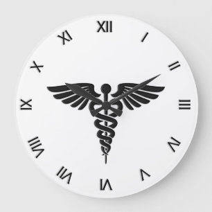 Grande Horloge Ronde Chiffres romains d'insignes Médicale de caducée