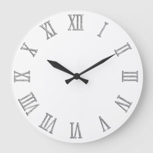 Grande Horloge Ronde Chiffres romains gras avec effet paillettes argent