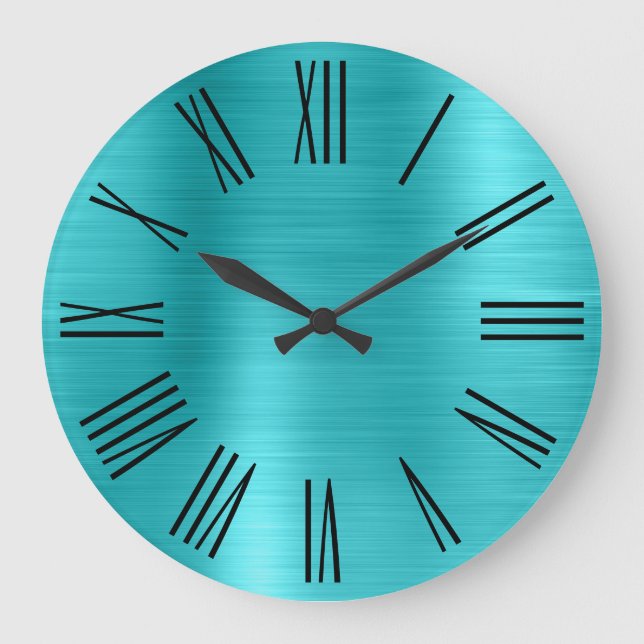 Grande Horloge Ronde Chiffres romains noirs Turquoise Bleu (Recto)