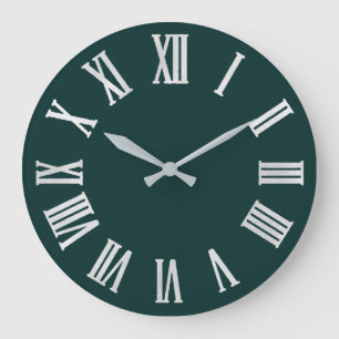 Grande Horloge Ronde Chiffres romains Turquoises gris gris-gris en arge