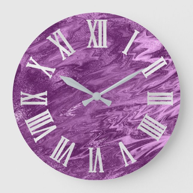 Grande Horloge Ronde Chiffres romains violets violets gris métallisé (Recto)