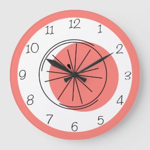 Grande Horloge Ronde Chiffres rose Citrus 24 heures sur 24