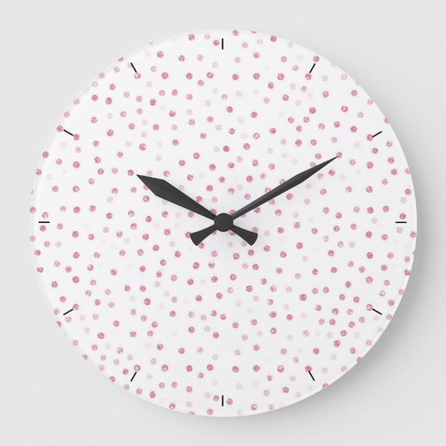 Grande Horloge Ronde Chiffres Roses en or Confetti Design blanc (Recto)