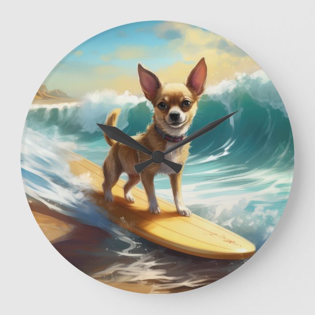 Grande Horloge Ronde Chihuahua Beach Surf Peinture (Recto)