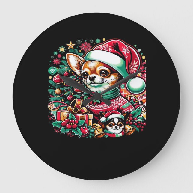 Grande Horloge Ronde Chihuahua Christmas Cheer! Classic T-Shirt (Recto)