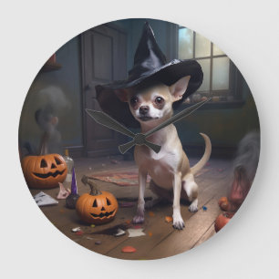 Grande Horloge Ronde Chihuahua Citrouilles Halloween effrayant