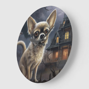 Grande Horloge Ronde chihuahua Halloween effroi