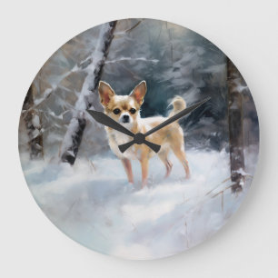 Grande Horloge Ronde Chihuahua Laisser neiger Noël
