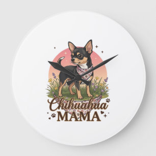 Grande Horloge Ronde Chihuahua Mama Chien Bandana Floral Rose_1